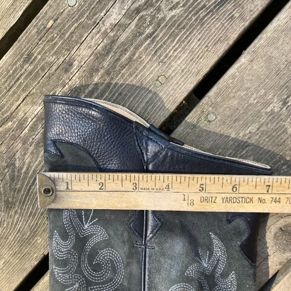 FRYE Boots LILY HARNESS Leather Suede Black Gray Embroidered Western Size 7.5 - Picture 12 of 13